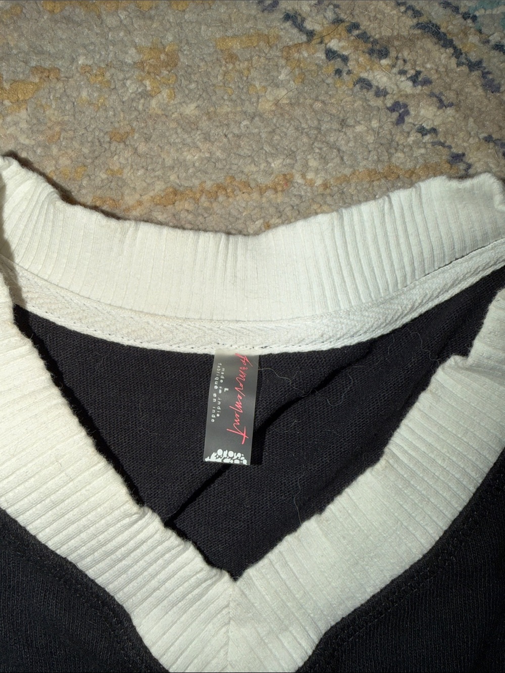 Free People Rugby Black and White  Colorblock Long-Sleeve Shirt - Picture 3 of 5